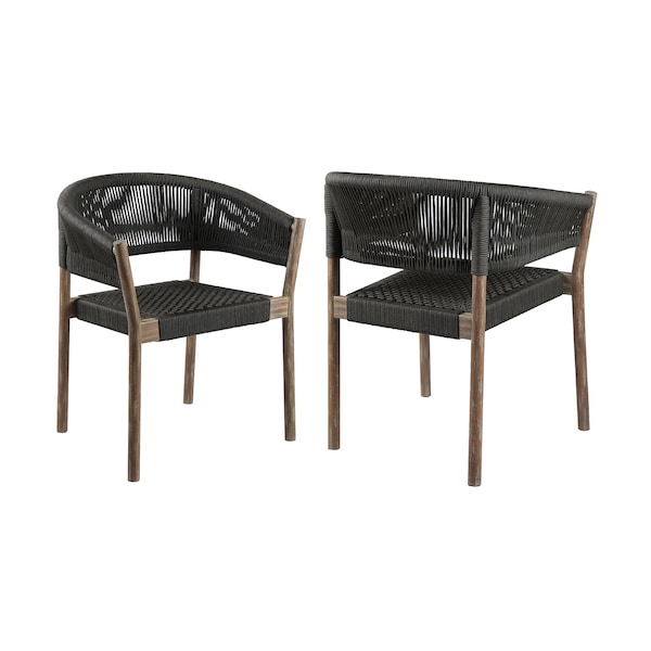 Armen Living Doris Outdoor Patio Dining Chair in Light Eucalyptus Wood with Charcoal Rope, PK2 LCDOSICHR - main